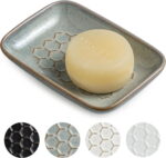 CozyNestFinds Soap Dish for Shower, Bar Soap Holder, Ceramic Soap Dishes for Bar Soap, Sponge Holder Soap Saver Soap Tray for Bathroom Kitchen Sink, 5.5 Inch, Gray