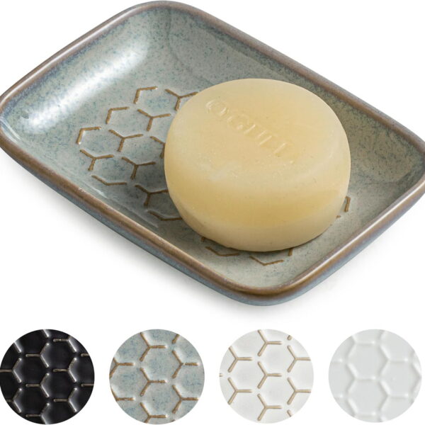 CozyNestFinds Soap Dish for Shower, Bar Soap Holder, Ceramic Soap Dishes for Bar Soap, Sponge Holder Soap Saver Soap Tray for Bathroom Kitchen Sink, 5.5 Inch, Gray
