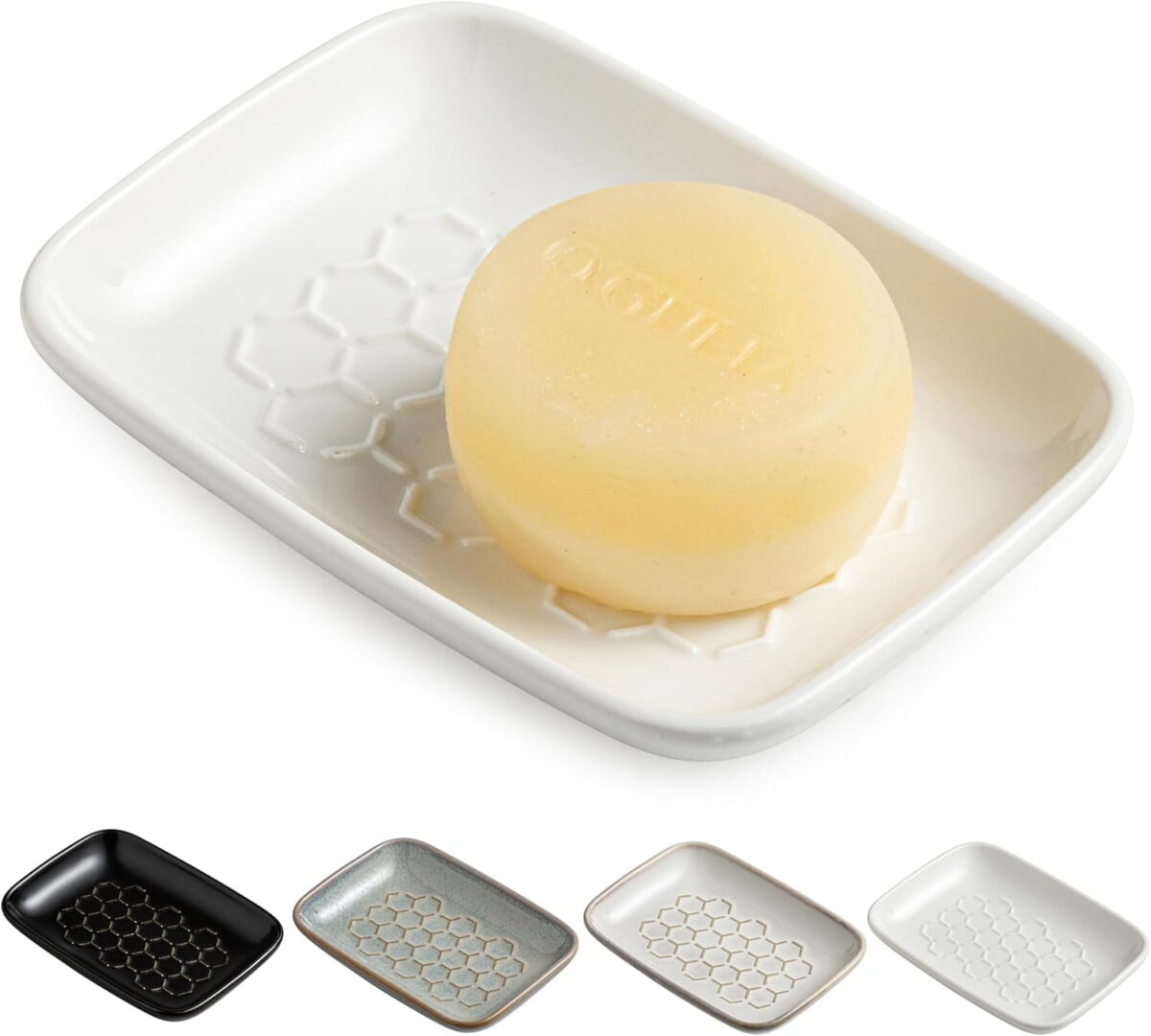 CozyNestFinds Soap Dish for Shower, Bar Soap Holder, Ceramic Soap Dishes for Bar Soap, Sponge Holder Soap Saver Soap Tray for Bathroom Kitchen Sink, 5.5 Inch, White