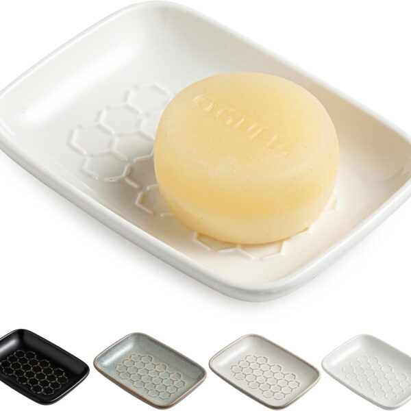CozyNestFinds Soap Dish for Shower, Bar Soap Holder, Ceramic Soap Dishes for Bar Soap, Sponge Holder Soap Saver Soap Tray for Bathroom Kitchen Sink, 5.5 Inch, White