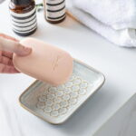 CozyNestFinds Soap Dish for Shower, Bar Soap Holder, Ceramic Soap Dishes for Bar Soap, Sponge Holder Soap Saver Soap Tray for Bathroom Kitchen Sink, 5.5 Inch, Gray