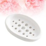 Creative Oval Shape Soap Dish Tray Drain Silicone Soap Box for Shower Bathroom Kitchen (White)