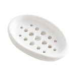 Creative Oval Shape Soap Dish Tray Drain Silicone Soap Box for Shower Bathroom Kitchen (White)