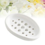 Creative Oval Shape Soap Dish Tray Drain Silicone Soap Box for Shower Bathroom Kitchen (White)