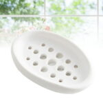 Creative Oval Shape Soap Dish Tray Drain Silicone Soap Box for Shower Bathroom Kitchen (White)