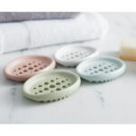 Creative Oval Shape Soap Dish Tray Drain Silicone Soap Box for Shower Bathroom Kitchen (White)