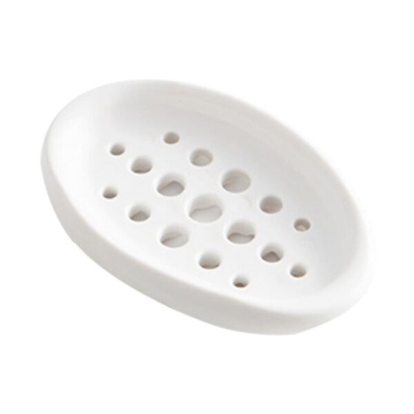 Creative Oval Shape Soap Dish Tray Drain Silicone Soap Box for Shower Bathroom Kitchen (White)