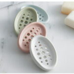 Creative Oval Shape Soap Dish Tray Drain Silicone Soap Box for Shower Bathroom Kitchen (White)
