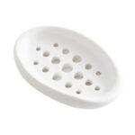 Creative Oval Shape Soap Dish Tray Drain Silicone Soap Box for Shower Bathroom Kitchen (White)