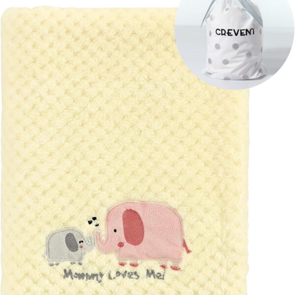 CREVENT 30''X40'' Cute Warm Baby Blanket for Girls Infants Toddlers' Bedding Crib Cot Stroller, Baby Shower Birthday Newborn's Gift, 75X100cm, Yellow Elephant