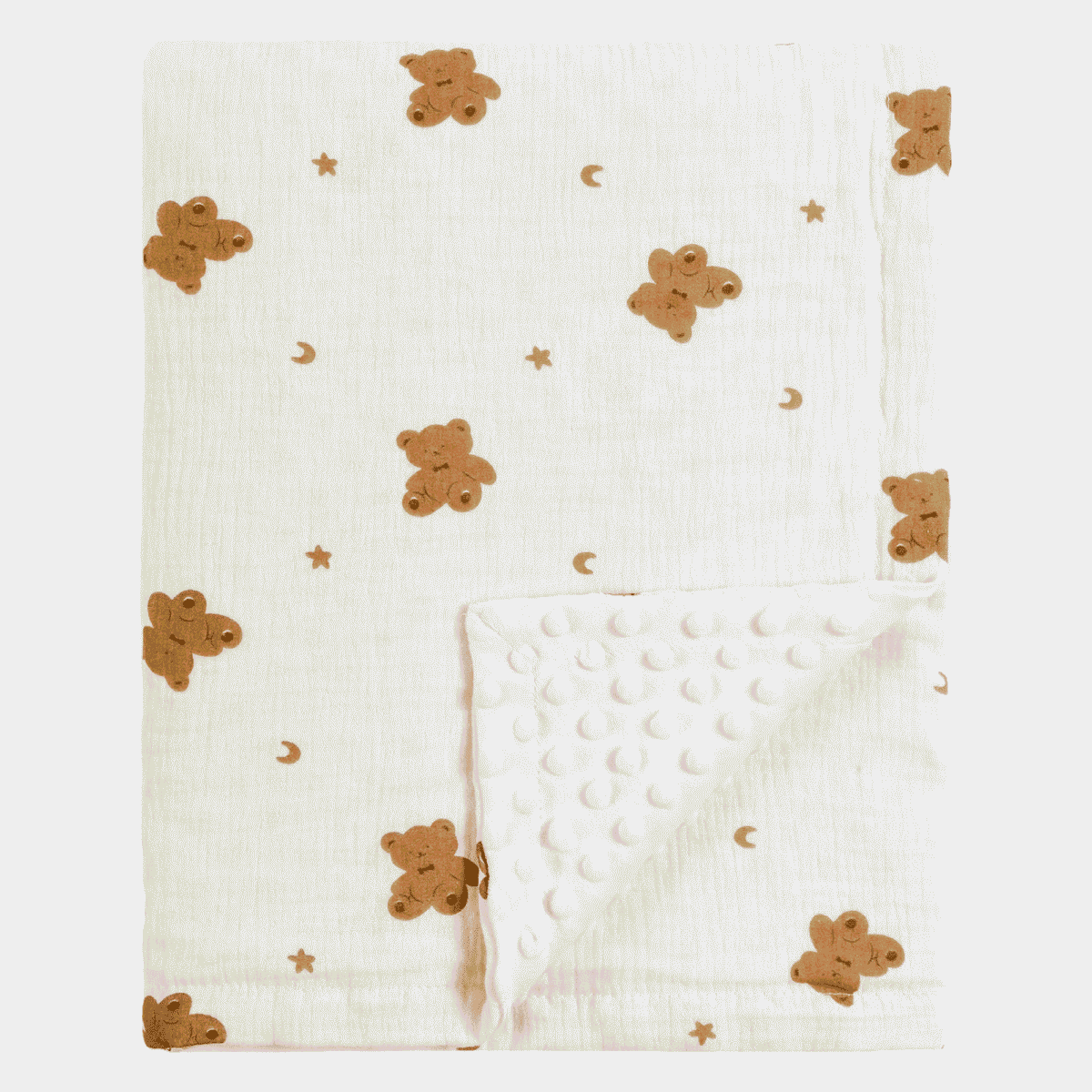 CREVENT 30''X40'' Organic Muslin Cotton Baby Blanket for Newborns, Soft Mink Backing, Essential for Baby Shower Birthday Gift - Bear 75X100cm