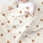CREVENT 30''X40'' Organic Muslin Cotton Baby Blanket for Newborns, Soft Mink Backing, Essential for Baby Shower Birthday Gift - Bear 75X100cm