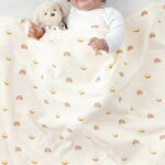 CREVENT 30''X40'' Organic Muslin Cotton Baby Blanket for Newborns, Soft Mink Backing, Essential for Baby Shower Birthday Gift - Moon 75X100cm