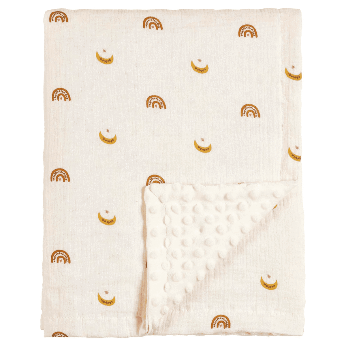 CREVENT 30''X40'' Organic Muslin Cotton Baby Blanket for Newborns, Soft Mink Backing, Essential for Baby Shower Birthday Gift - Moon 75X100cm