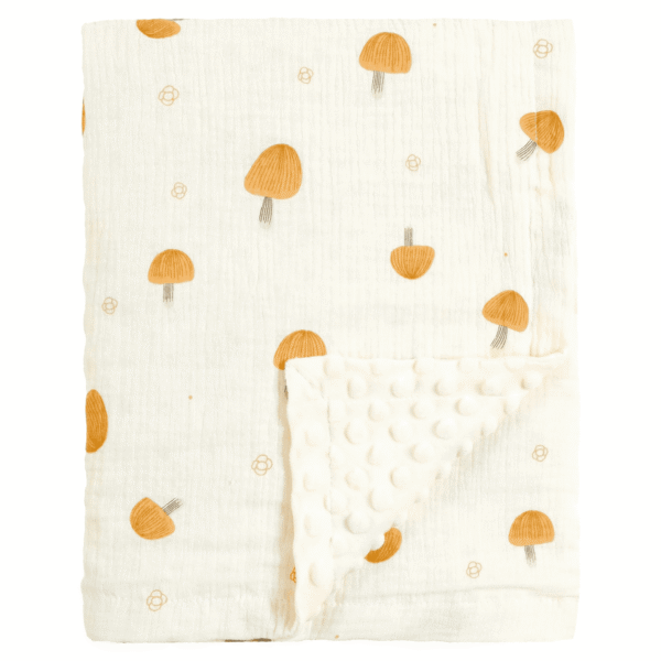 CREVENT 30''X40'' Organic Muslin Cotton Baby Blanket for Newborns, Soft Mink Backing, Essential for Baby Shower Birthday Gift - Mushroom 75X100cm