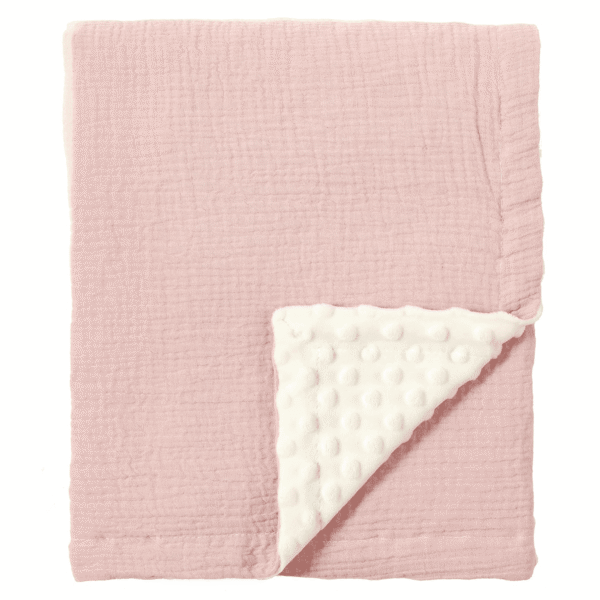 CREVENT 30''X40'' Organic Muslin Cotton Baby Blanket for Newborns, Soft Mink Backing, Essential for Baby Shower Birthday Gift - Pink 75X100cm
