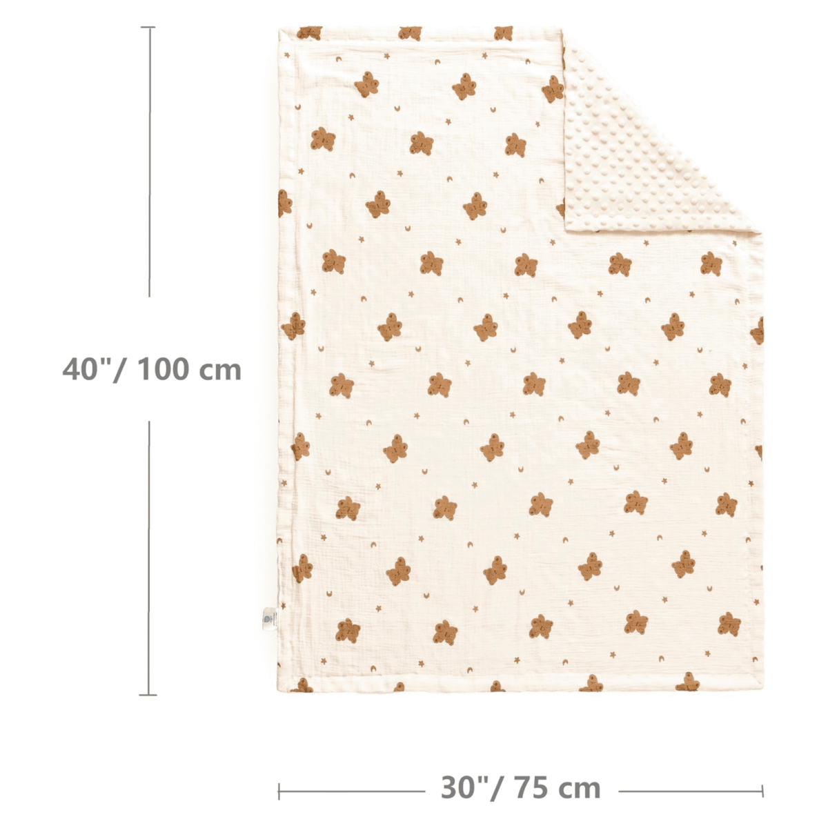 CREVENT 30''X40'' Organic Muslin Cotton Baby Blanket for Newborns, Soft Mink Backing, Essential for Baby Shower Birthday Gift - Bear 75X100cm