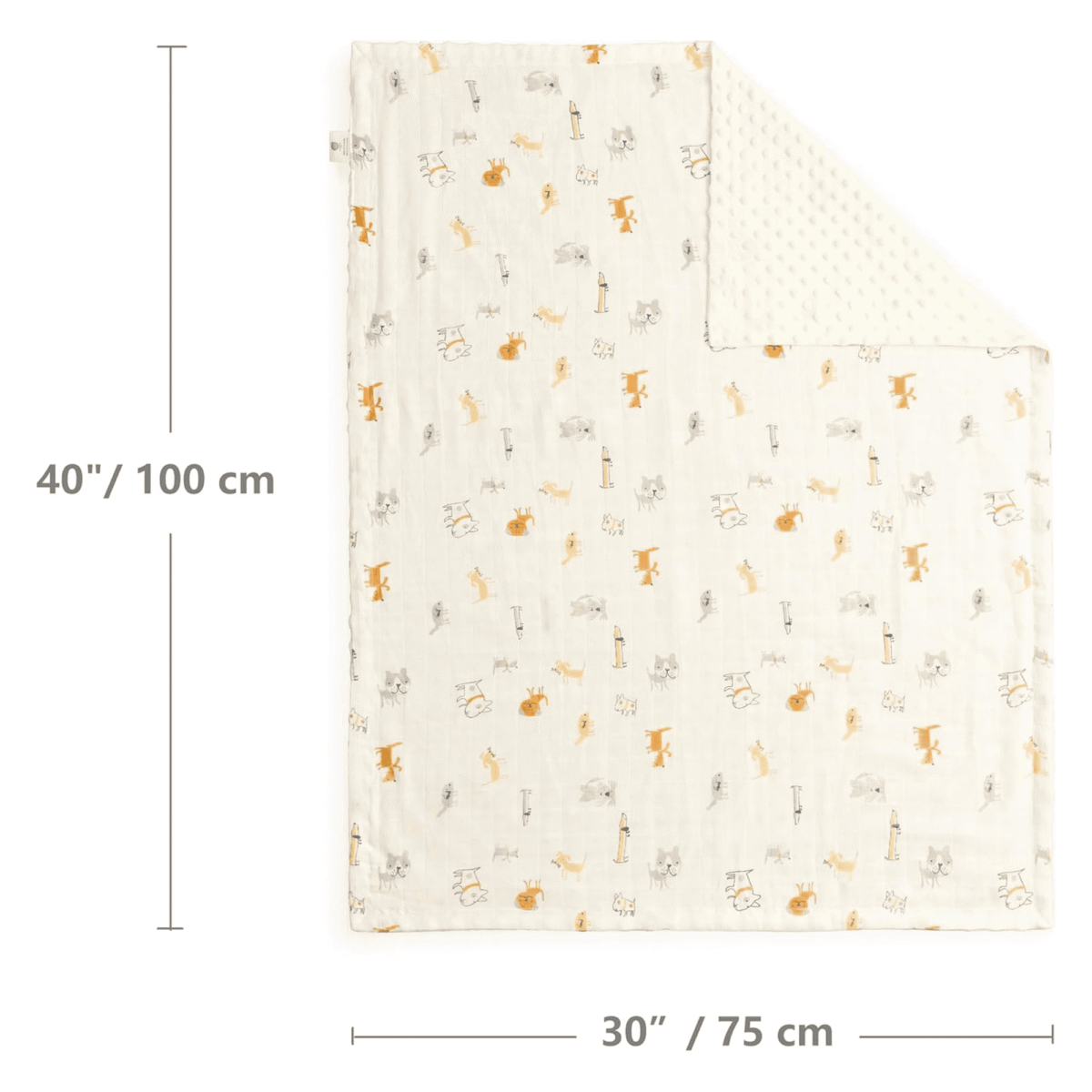 CREVENT 30''X40'' Organic Muslin Cotton Baby Blanket for Newborns, Soft Mink Backing, Essential for Baby Shower Birthday Gift - Animal 75X100cm