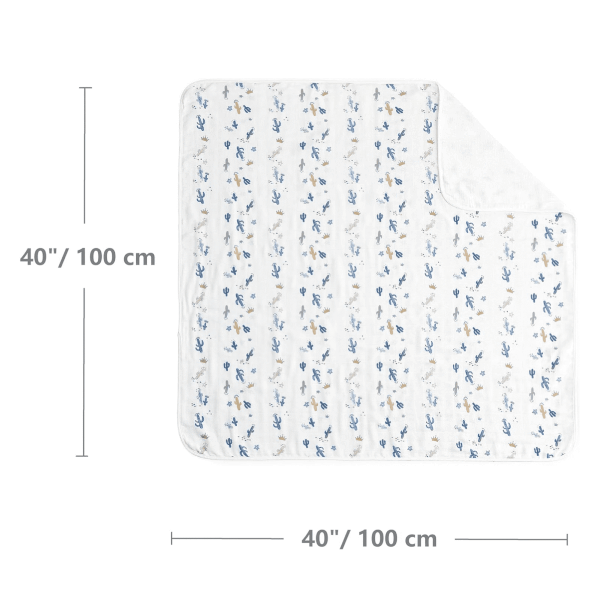 CREVENT 40''X40'' 100% Organic Cotton Muslin Baby Blanket for Newborns, Essential for Baby Shower Birthday Gift - Cactus 100X100cm