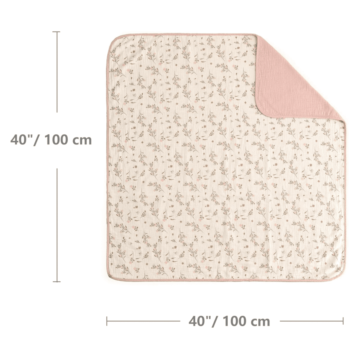CREVENT 40''X40'' 100% Organic Cotton Muslin Baby Blanket for Newborns, Essential for Baby Shower Birthday Gift - Flower 100X100cm