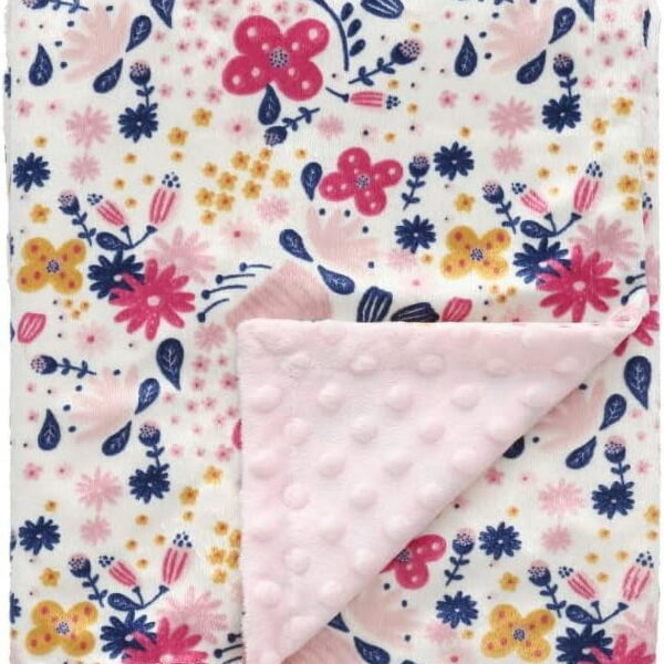 CREVENT Minky Floral Baby Blanket for Girls, Soft Plush Receiving Crib Blanket for Newborns Toddlers Bedding - Flowers 30x40 Inches
