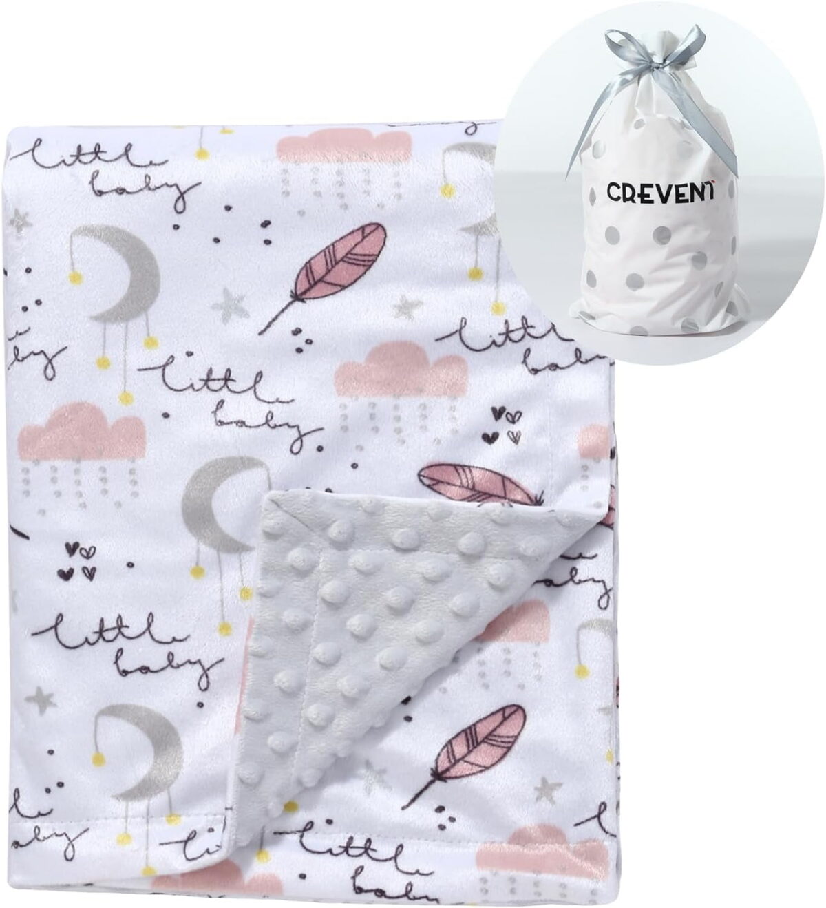 CREVENT Soft Plush Minky Baby Blanket for Girls, for Newborns, Toddlers Bedding Napping - Sweet Dream 30x40 Inches