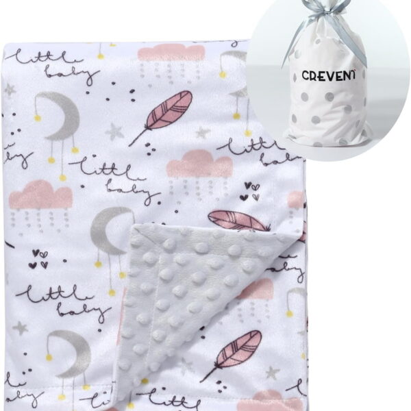CREVENT Soft Plush Minky Baby Blanket for Girls, for Newborns, Toddlers Bedding Napping - Sweet Dream 30x40 Inches