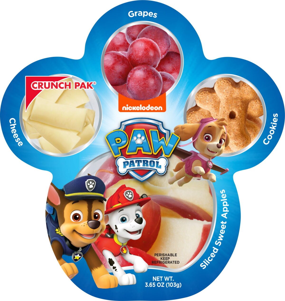 Crunch Pak Snack Paw Patrol with Fresh Sliced Apples, Cheese, Grapes, and Cinnamon Cookies 4.2oz