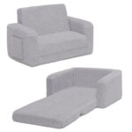 Delta Children Cozee Flip-Out Sherpa 2-in-1 Convertible Chair to Lounger for Kids, Grey