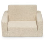 Delta Children Cozee Flip-Out Sherpa 2-in-1 Convertible Chair to Lounger for Kids, Cream