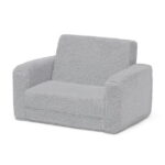 Delta Children Cozee Flip-Out Sherpa 2-in-1 Convertible Chair to Lounger for Kids, Grey