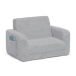 Delta Children Cozee Flip-Out Sherpa 2-in-1 Convertible Chair to Lounger for Kids, Grey