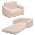Delta Children Cozee Flip-Out Sherpa 2-in-1 Convertible Chair to Lounger for Kids, Cream