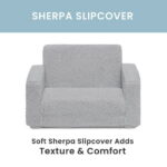 Delta Children Cozee Flip-Out Sherpa 2-in-1 Convertible Chair to Lounger for Kids, Grey