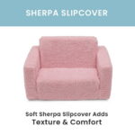 Delta Children Cozee Flip-Out Sherpa 2-in-1 Convertible Chair to Lounger for Kids, Pink