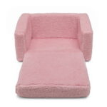 Delta Children Cozee Flip-Out Sherpa 2-in-1 Convertible Chair to Lounger for Kids, Pink