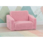 Delta Children Cozee Flip-Out Sherpa 2-in-1 Convertible Chair to Lounger for Kids, Pink