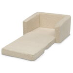 Delta Children Cozee Flip-Out Sherpa 2-in-1 Convertible Chair to Lounger for Kids, Cream