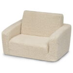 Delta Children Cozee Flip-Out Sherpa 2-in-1 Convertible Chair to Lounger for Kids, Cream