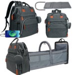 DERSTUEWE Baby Diaper Bag Backpack with Changing Station, Multifunctional Waterproof Portable Baby Bag for Travel, Dark Grey