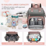 DERSTUEWE Baby Diaper Bag Backpack with Changing Station, Multifunctional Waterproof Portable Baby Bag for Travel, Pink