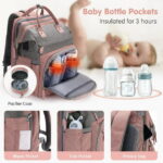 DERSTUEWE Baby Diaper Bag Backpack with Changing Station, Multifunctional Waterproof Portable Baby Bag for Travel, Pink