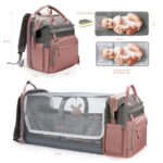 DERSTUEWE Baby Diaper Bag Backpack with Changing Station, Multifunctional Waterproof Portable Baby Bag for Travel, Pink