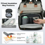 Diaper Bag Backpack for Mom and Dad – Large Capacity Baby Bag w/ USB Port – Waterproof Travel Backpack for Baby Essentials, Stylish Gray/Black