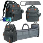 Diaper Bag Backpack for Mom and Dad – Large Capacity Baby Bag w/ USB Port – Waterproof Travel Backpack for Baby Essentials, Stylish Gray/Black