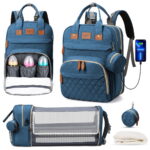 Diaper Bag Backpack, Multifunction Diaper Bag Backpack With Changing Station, USB Charging Port & Foldable Crib, Large Capacity Travel Backpack w/Sunshade&Pacifier Case&Stroller...
