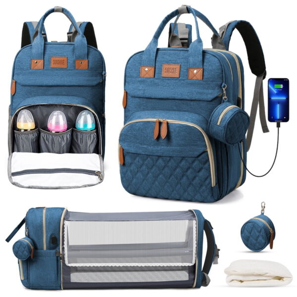 Diaper Bag Backpack, Multifunction Diaper Bag Backpack With Changing Station, USB Charging Port & Foldable Crib, Large Capacity Travel Backpack w/Sunshade&Pacifier Case&Stroller...