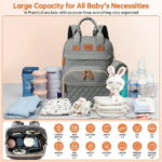 Diaper Bag Backpack, Multifunction Diaper Bag Backpack with Changing Station, USB Charging Port & Foldable Crib, Large Capacity Travel Backpack w/Sunshade&Pacifier Case&Stroller...