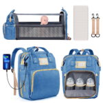 Diaper Bag Backpack, Multifunctional Baby Changing Bag with Foldable Crib & Insulated Milk Bottle Pocket, Large Capacity Travel Backpack with USB Charging Port & Stroller Strap...