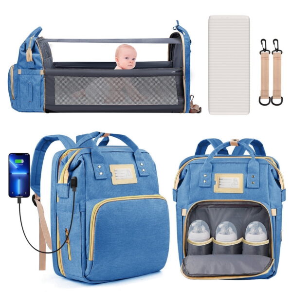 Diaper Bag Backpack, Multifunctional Baby Changing Bag with Foldable Crib & Insulated Milk Bottle Pocket, Large Capacity Travel Backpack with USB Charging Port & Stroller Strap...